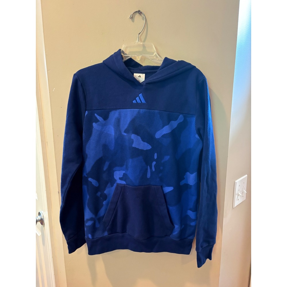 Adidas Boys XL 18/20 Blue Camo Pullover Hoodie Graphic Sweatshirt Navy